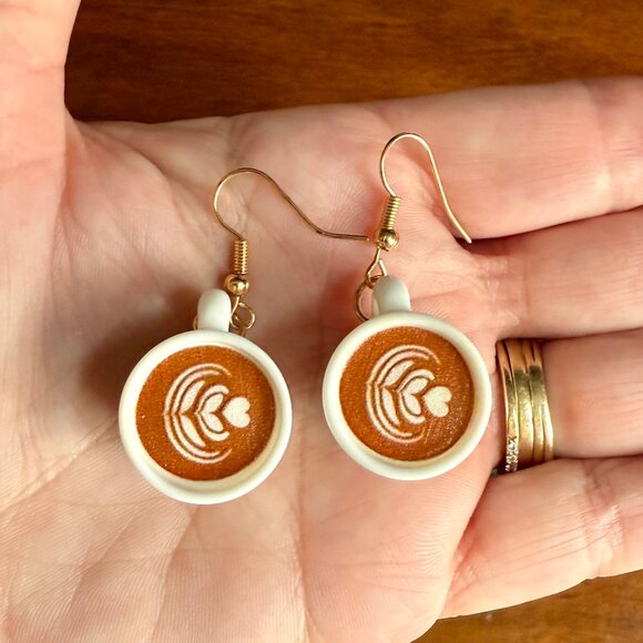 Jewelry - NEW Coffee Latte Acrylic Cup Earrings with Gold Accents